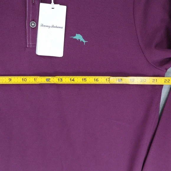 Tommy Bahama Polo Shirt Emfielder‎ Pique Embroidered Dark Purple LS Medium M